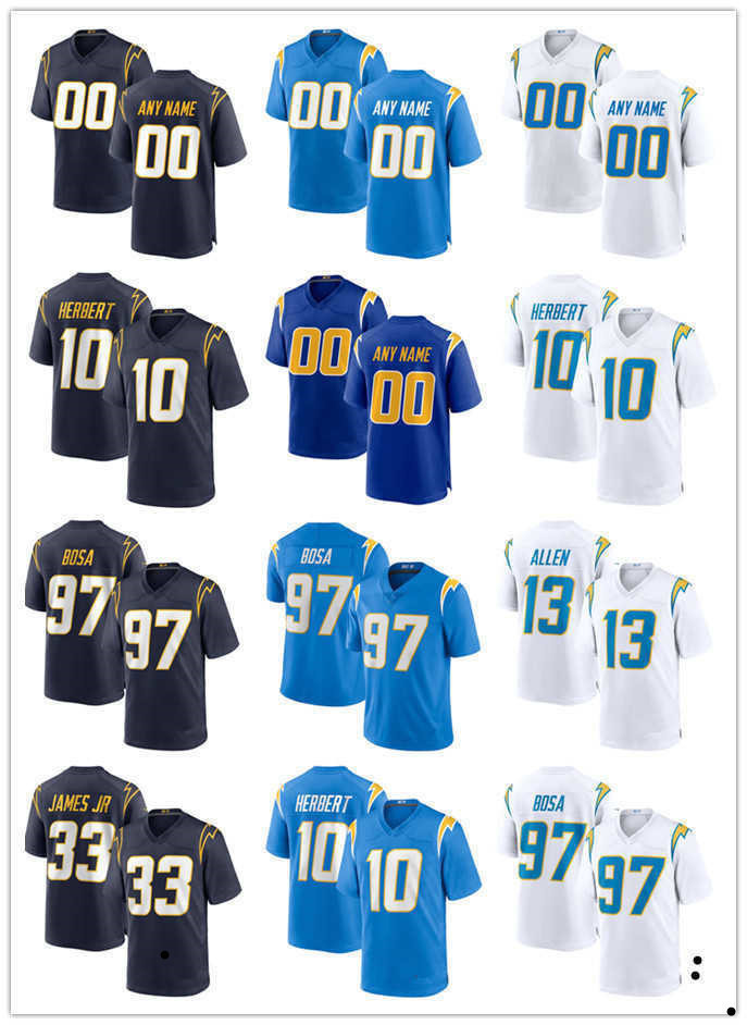 

77 Zion Johnson custom Los Angeles''Chargers''10 Justin Herbert 13 Keenan Allen 52 Khalil Mack 3 Derwin James 97 Joey Bosa Football Jerseys, Color