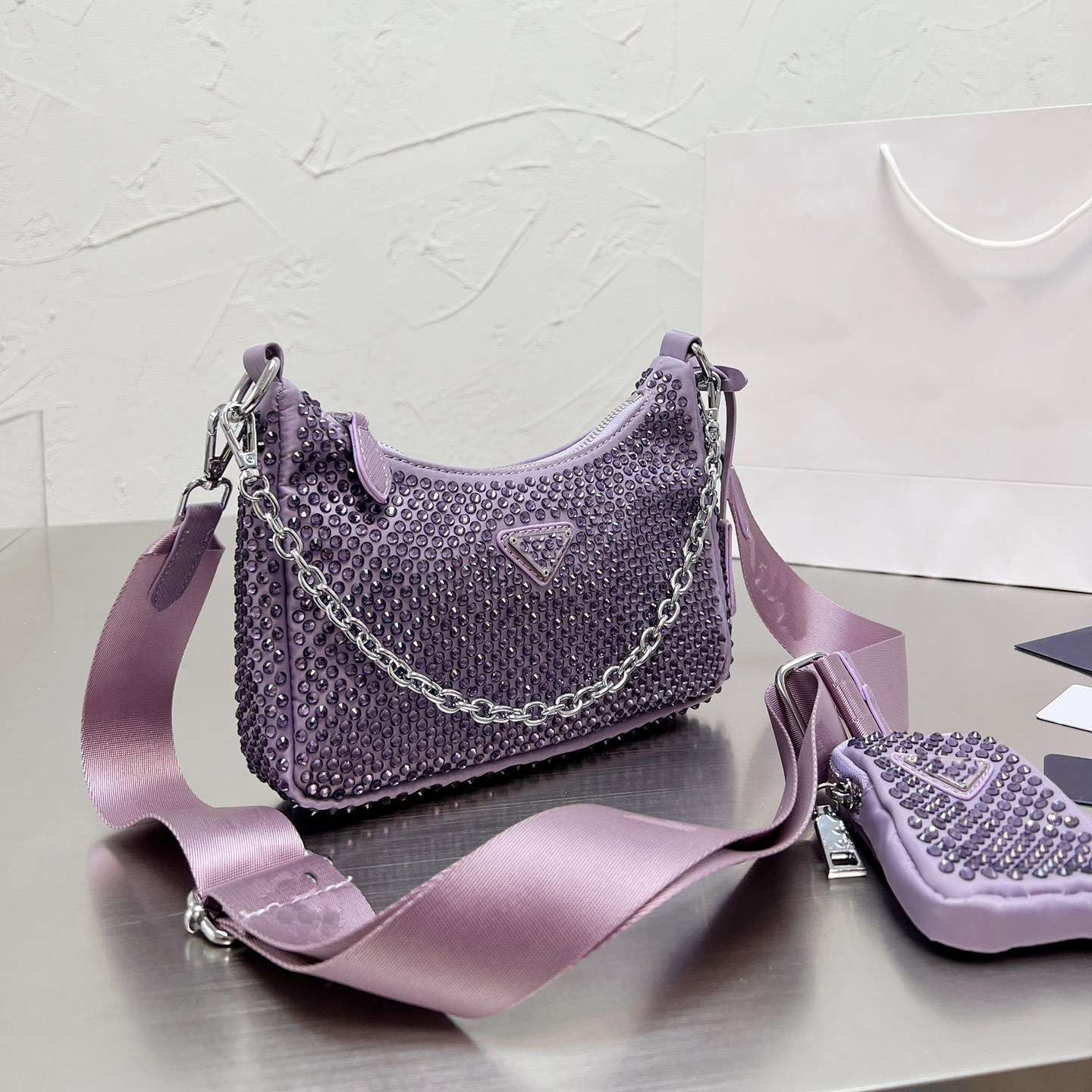 

Rhinestone Bag Colorful Brand Bags High-quality Plain Bag Diamond Wallets Chest Pack Soft Lady Totes Handbags Brands Designer Large-capacity Nylon Tote, Box