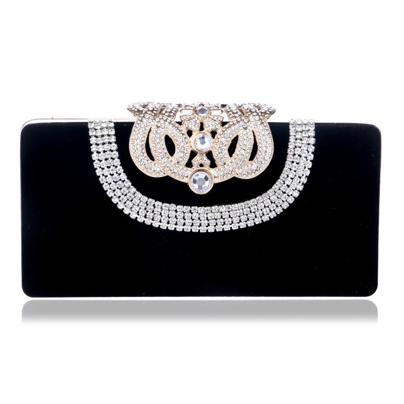 

Evening Bags Clutch Crown Rhinestones Purse Shoulder Bag For Wedding Diamonds Lady Mini YM1034Evening, Black