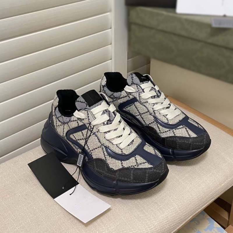 

New Designer shoes Rhyton top Sneaker Plaid pattern Platform Classic Suede Leather Sports Skateboarding Shoe Men Women running Walking black white, #30
