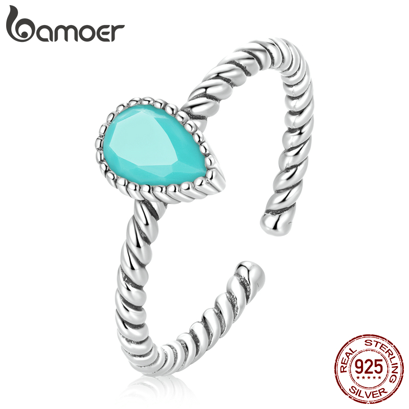 

925 Sterling Silver Trendy Waterdrop Turquoise Open Size Ring for Women 100 Twisted Fine Jewelry Party Gift 220716