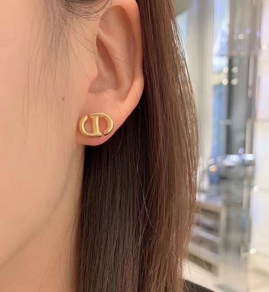 

High quality Vintage simple Unique tiny logo stud dangle letter diamond drop earrings girl women men boy gold brass love wedding charm S925 silver pin Needle earring