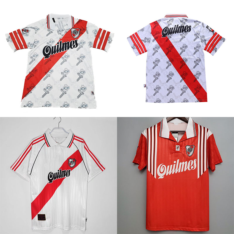 

95 96 97 98 Retro Soccer Jerseys River Plate Crespo Vintage Classic Jersey Caniggia Ayala Ortega Saviola Flocking Number Home Red Away Shirt, 95/96 red away