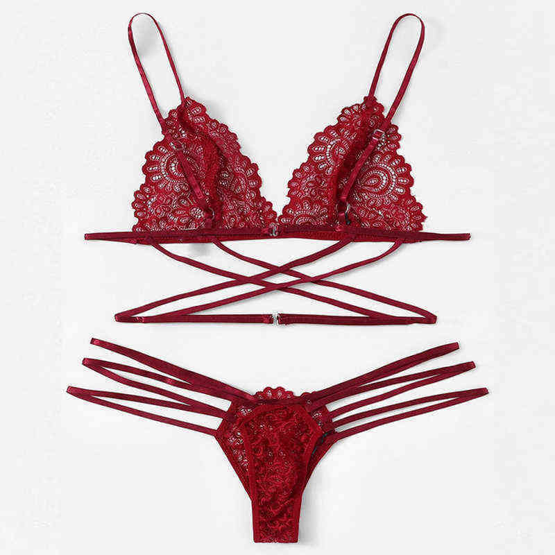

NXY Sexy Set Lingerie Bra Women Green Lace Sling Thong Bandage Underwear Sleepwear s Lenceria 1130, Red
