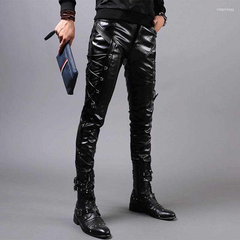 

Men's Pants Moto Biker Streetwear 2022 Fashion Leather Pencil For Men Plus Size 28-38 Black Zipper Sweatpants Faux Windbreak