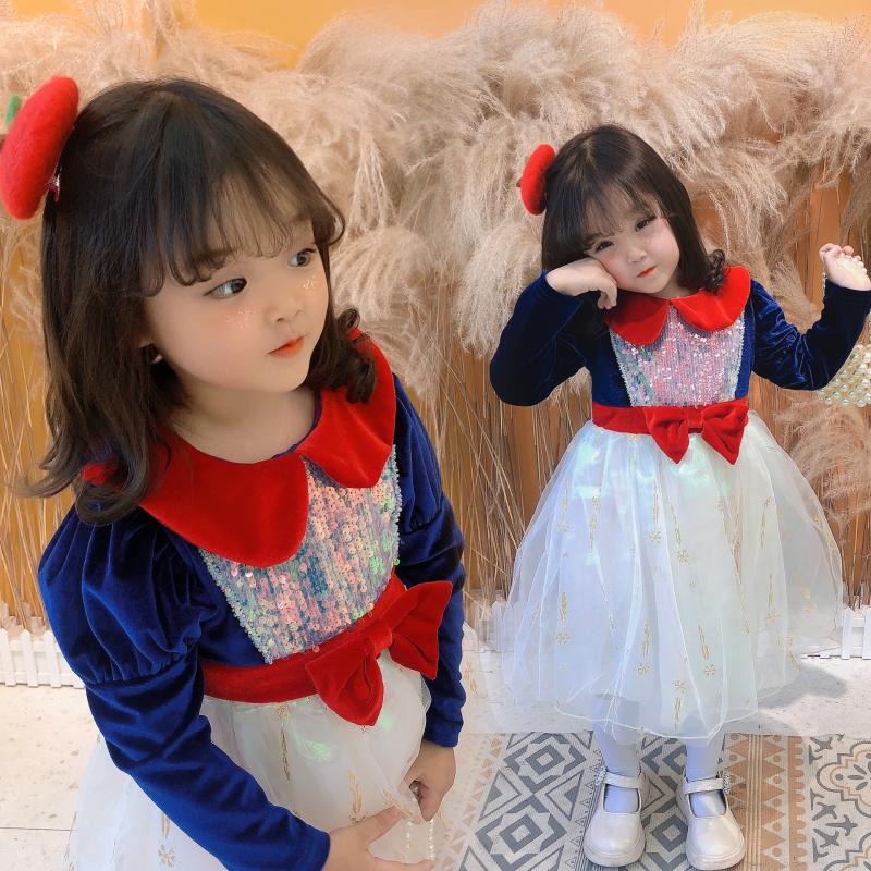 

Girl's Dresses Baby Girls White Snow Princess Bow Velvet Patchwork Dress Shiny Sequin Birthday Party Performance Show 2-8 T Kids, Blue