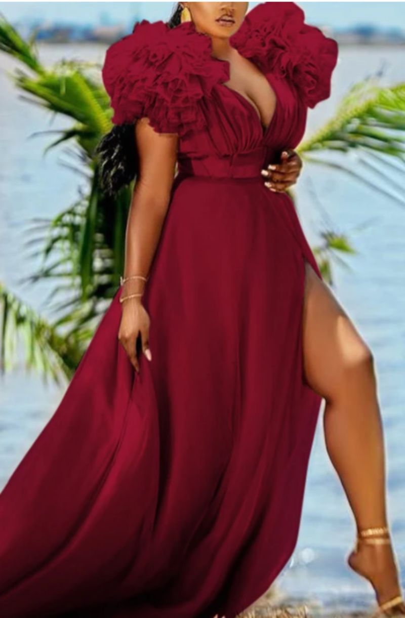 

2021 spring summer new foreign trade loose large swing mesh dress commuting European and American plus size women's dress, Red