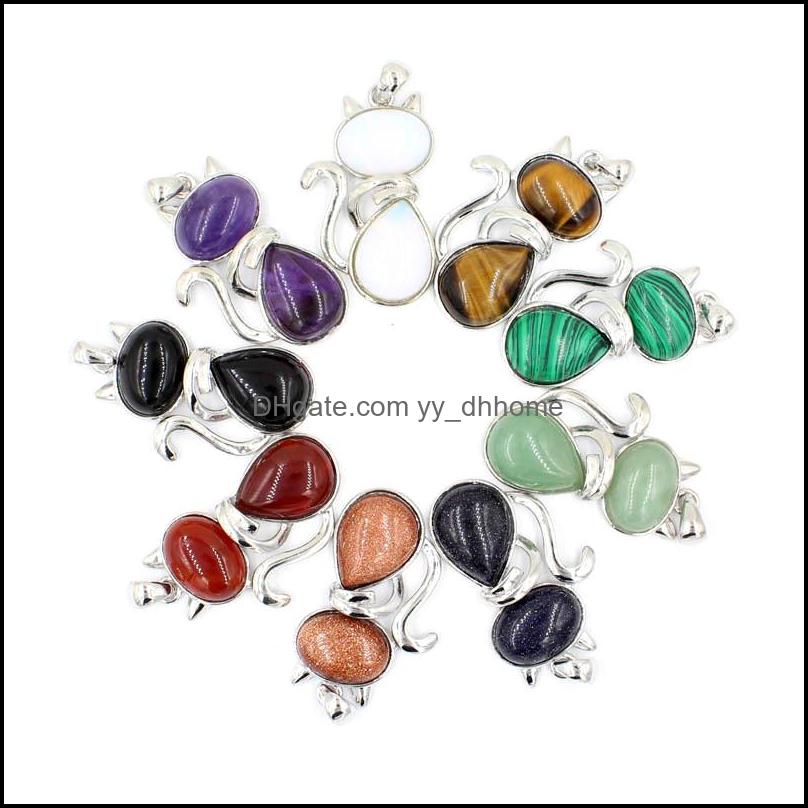 

Pendant Necklaces Pendants Jewelry Jln Cute Kitty Cat Stone Quartz Amethyst Tiger Eye Agate Gemstone With Brass Chain Necklace For Girls D