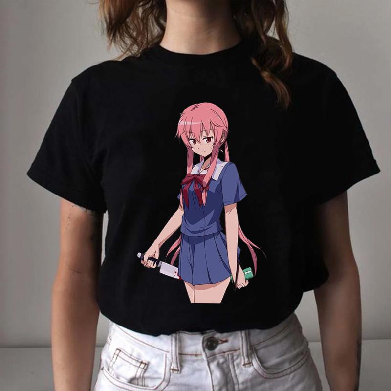 

Women' T-Shirt Japan 2022 Summer Kawaii Cartoon Yuno Gasai Mirai Nikki Printing Men'/women' Harajuku Cute Couple Loose Tees TopsW, Yellow