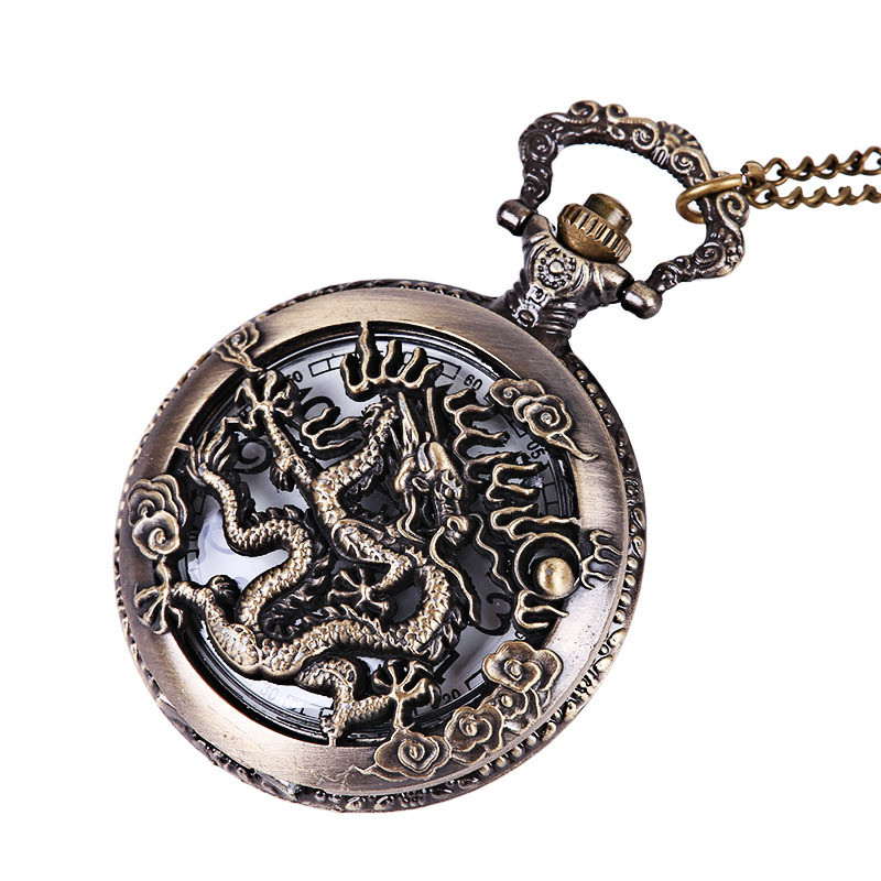 

10pcs watches Bronze relief hollowed out large Chinese dragon Xiangyun pocket watch antique
