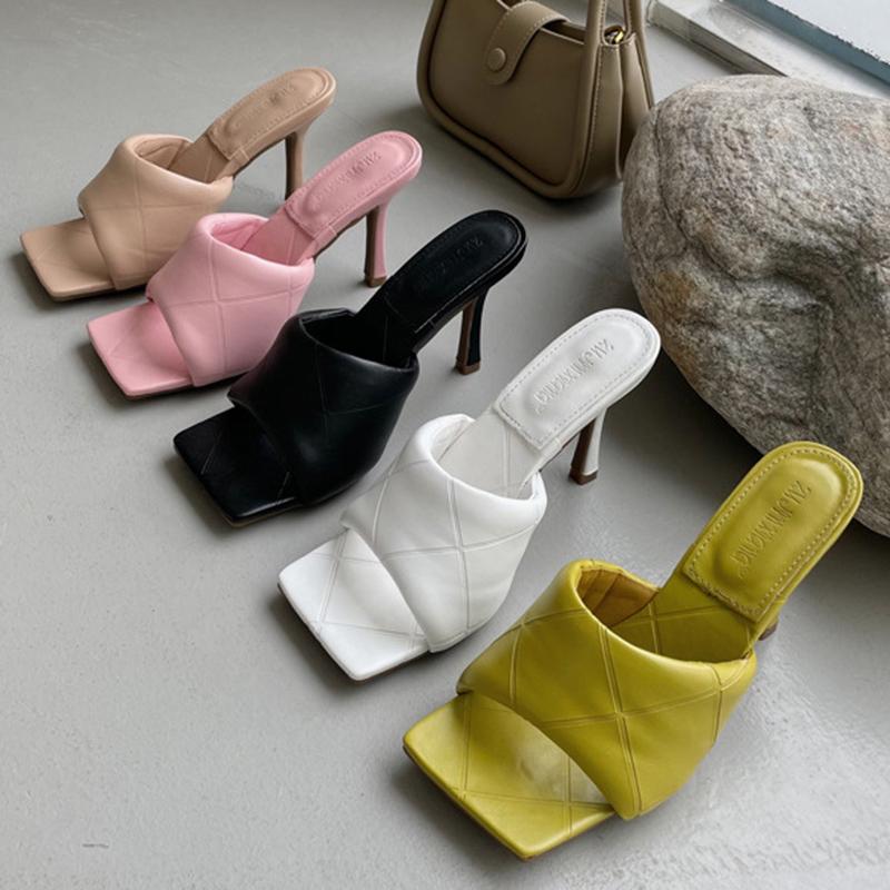 

Slippers 2022 Women Summer 10cm High Heels Slides Mules Sandals Lady Pink Nude Designer Stiletto Fetish Shoes, White