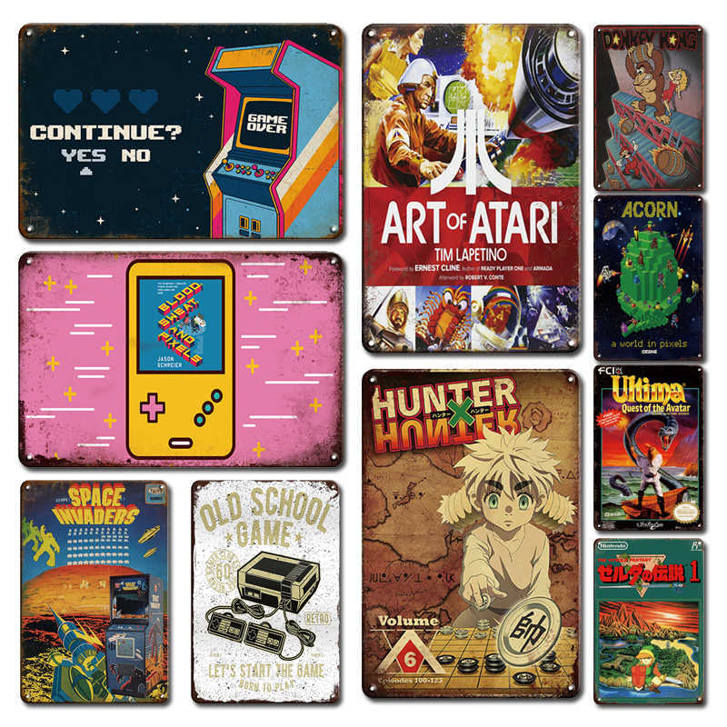 

Old School Games Poster Tin Sign Vintage Gamer Room Decor Metal Plate Shabby Chic Man Cave Net Bar Art Wall Decoration Plaques