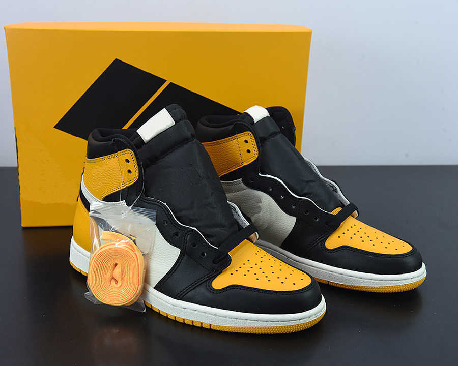 

Shoes Jumpman 1 High OG Basketball Yellow Toe Taxi Black White Outdoor Trainers Sports Sneaker Original, #1