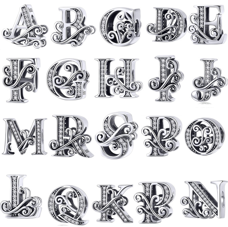 

Luxury s925 Sterling Silver Bead Charms English Alphabet Ladies Popular Beaded Pendant Original Fit Pandora Classic Bracelet DIY Women's Jewelry Gift