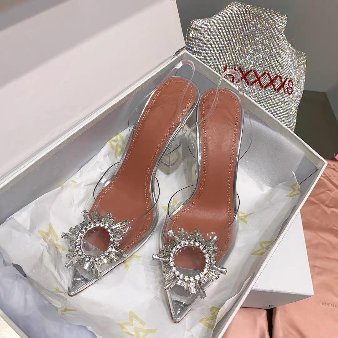 

Luxury Designer Sandals Pumps Amina muaddi Begum Bow Crystal Embellished Buckle Pointed Sunflower Sandals Summer Shoes Evening Dress Shoes