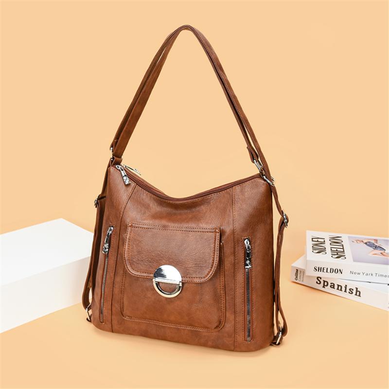 

Evening Bags High Quality Leather Luxury Handbags Women Designer Multifunction Shoulder For Travel Back Pack Bolsa Feminina, Brown