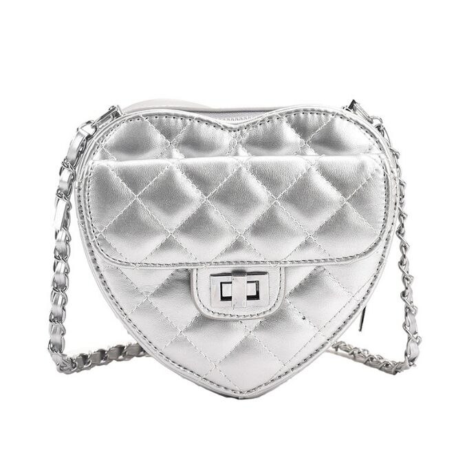 

Women Bags Love Heart Shape Handbag Party Clutch Leather Chain Crossbody Bags Luxury Female Green Silver Shoulder, 18cm-15cm-7cm