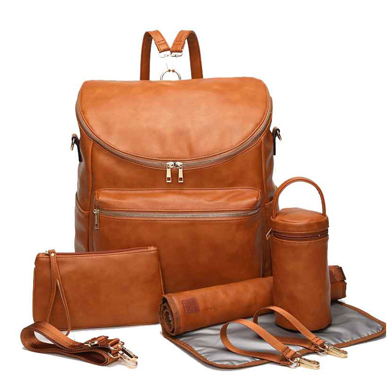 Sacs à couches 5 pièces bébé sac à couches couleur unie PU cuir sac à dos maman Matern 220823