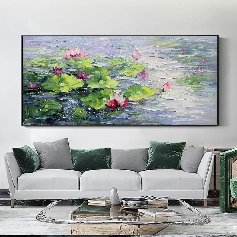 

Paintings Handmade Oil Painting Canvas Abstract Lotus Modern Wall Art For Living Room Decorative Flower Frameless