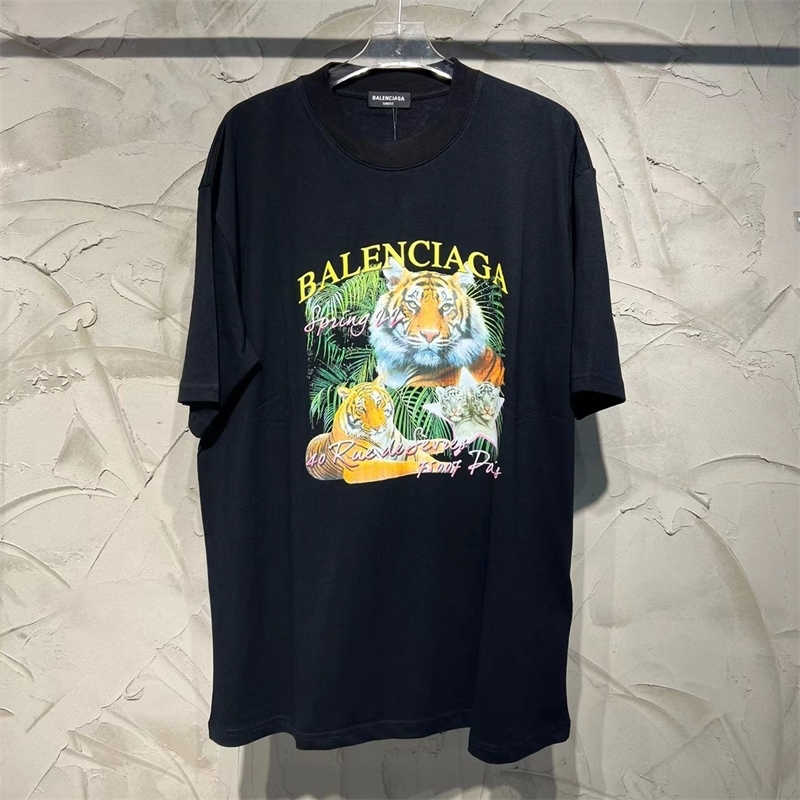 

Designer Mens T-shirt Balencaigass Original Paris Year the tiger exclusive Jungle Tiger Print loose cotton short sleeve Unisex Tshirt, Black