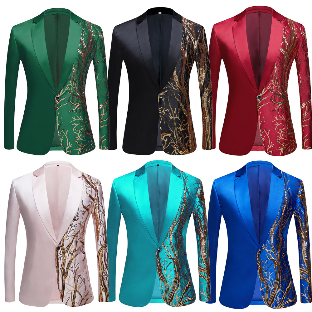 Men's Gold Sequins Party Blazer Sky Blue Black Slim Fit Wedding Banquet Suit Jackets High Quality Singer Host Sequined Tuxedo Stage Suit Coa