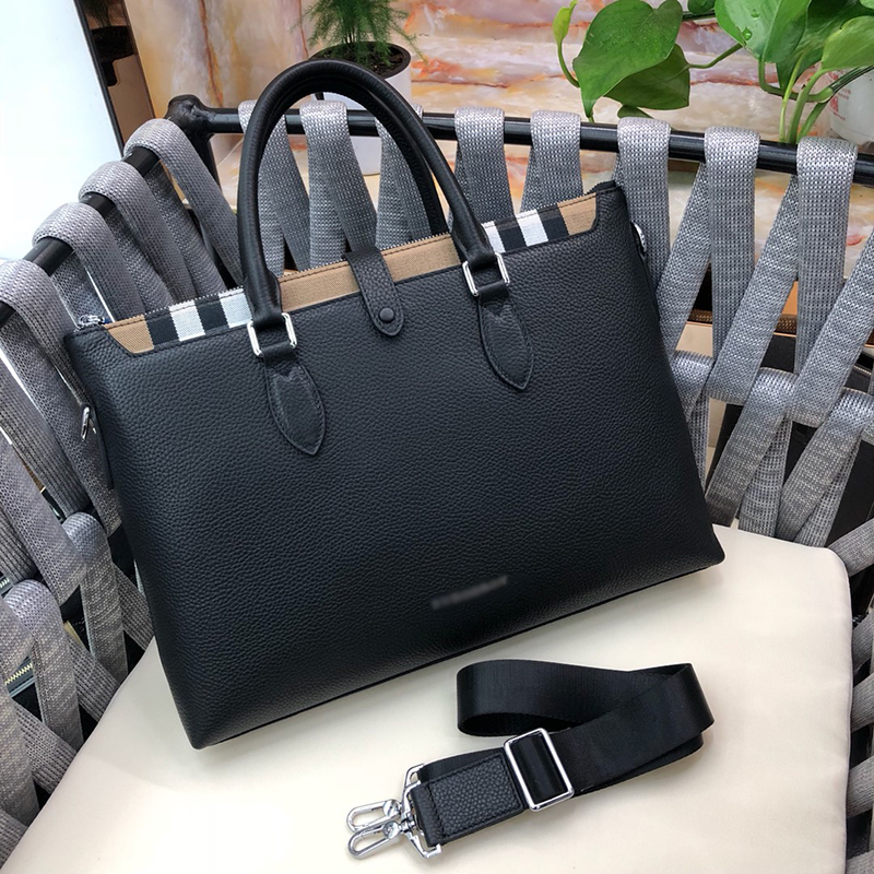 

Designer Luxury Attache Briefcase Real Leather Business Men Laptop case bag With Removable Strap Briefcase Factory, Black