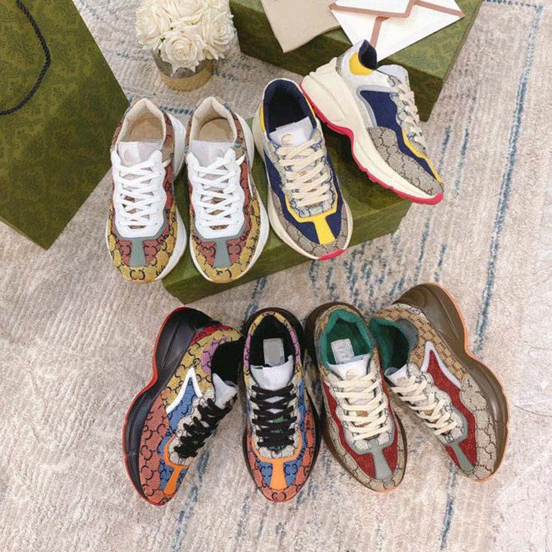 

Rhyton Sneaker men women Casual Shoes designer high quality canvas Leather G Pattern Rubber sole Red Green Dress Sneaker 35-46
