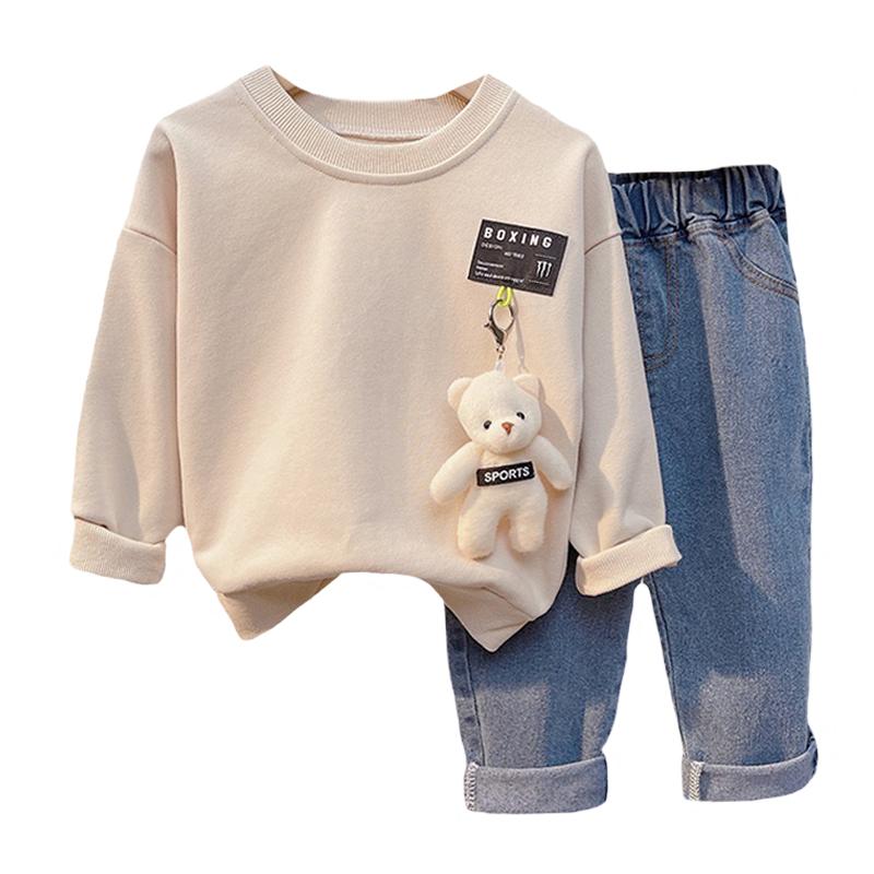 

Clothing Sets Baby Girls Boys Outfits 2022 Spring Children Toddler Infant Cartoon T Shirt Jeans Kids Sportswear 2 Pieces Suit, Beige