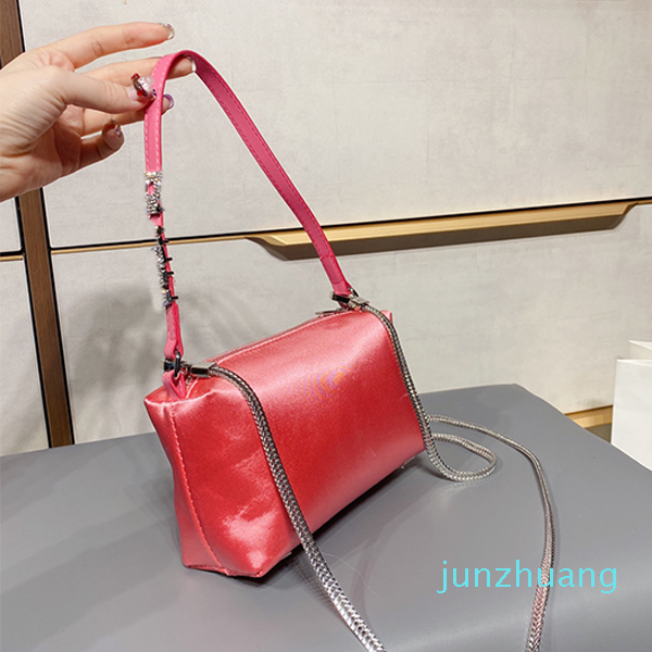 

Designer- Satin fashion Bags handbag Water drill small square bag versatile Vintage shoulder Chain Bag Punk Diamond, Pink