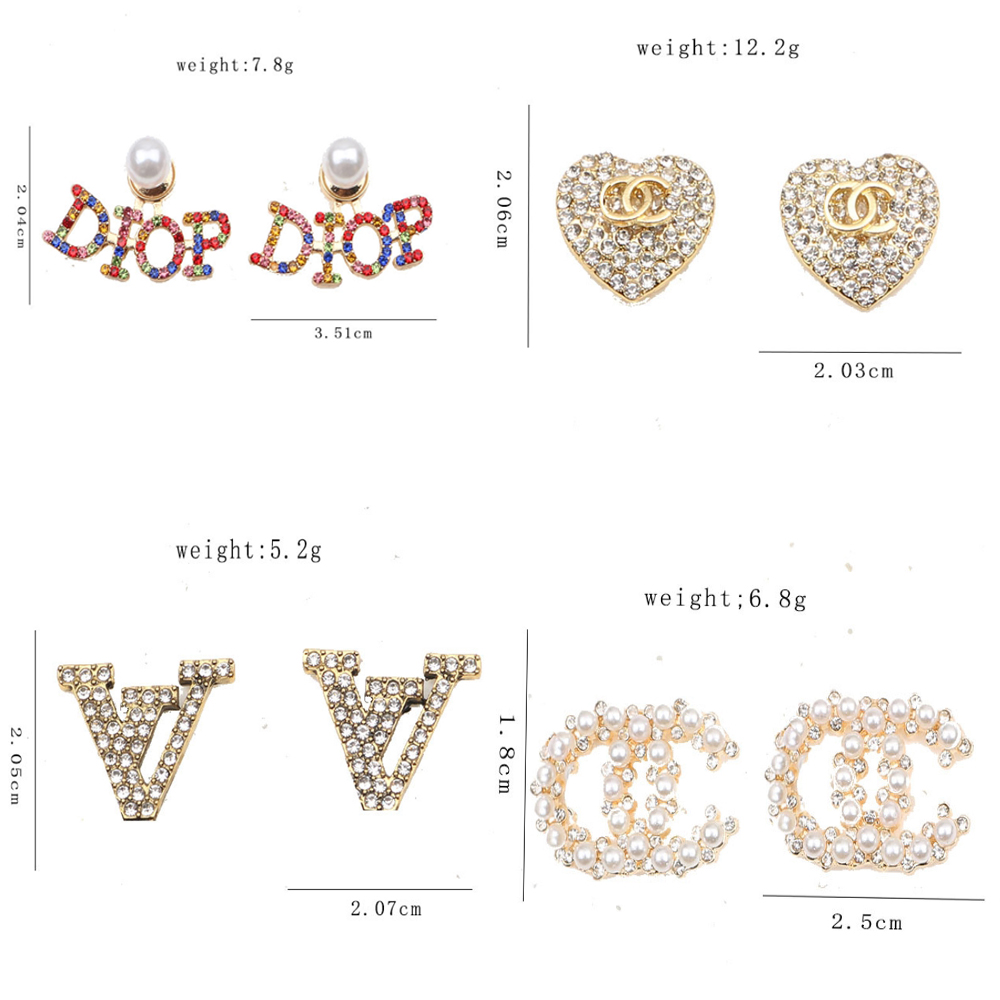 

20style Mixed Simple 18K Gold Plated Letters Stud Luxury Brand Designers Earrings Geometric Famous Women Crystal Rhinestone Pearl Earring Wedding Party Jewerlry