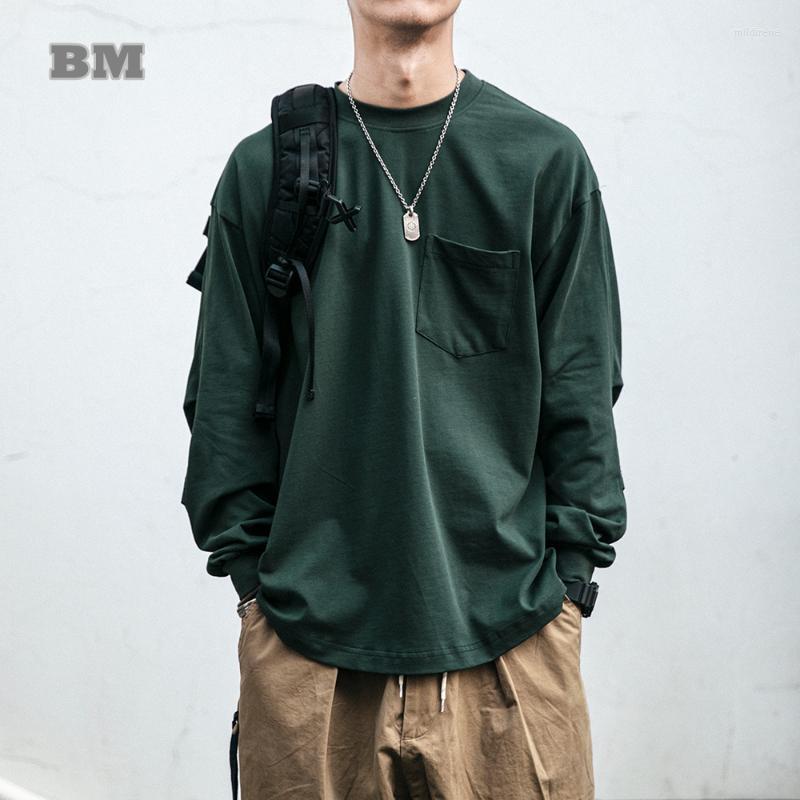 

Men's T-Shirts Spring Japanese Streetwear Solid Color Round Neck Long Sleeve Harajuku Casual Couple Sweatshirts Korean Thin PulloverMen's Mi, Army green