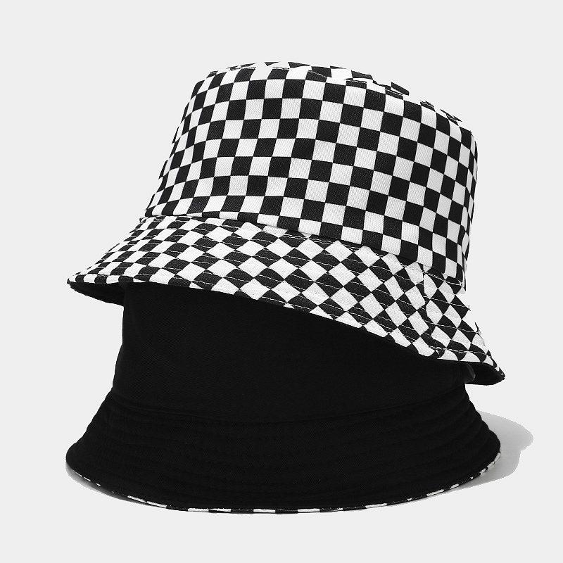 

Berets Black White Bucket Hat Flat Fishing Hip-Hop Plaid Cap Spring Summer Grid Fashion Design Fisherman Yellow Red PinkBerets
