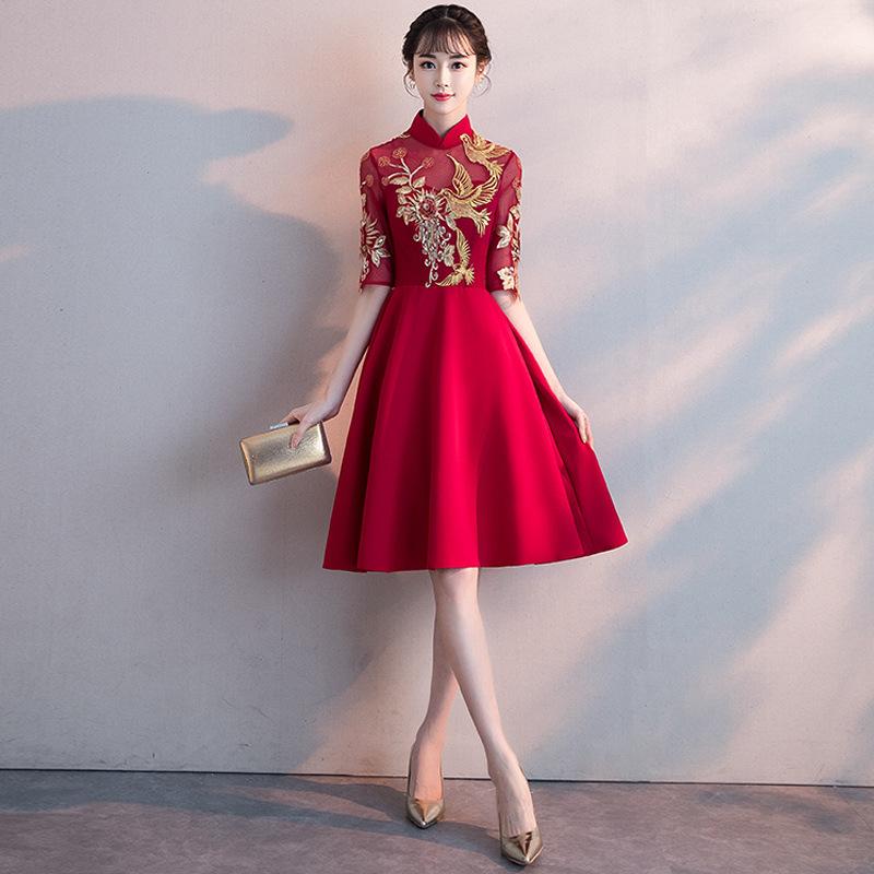 

Ethnic Clothing Classic Women Slim Dress Traditional Chinese Modern Qipao Short Wedding Cheongsam Robe Mariage Femme Oriental Styled Dresses