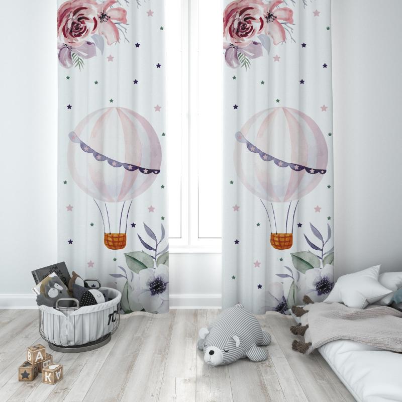 

Curtain & Drapes Rose And Star Flying Balloon Baby Girl Kids Room Special Design Canopy Hook Button Blackout Jealous Window Bedroom, 65x135 cm ( 1 pcs)
