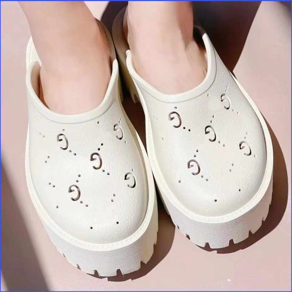

Rubber white men's G shoes women's waterproof and antiskid summer wear soft bottom beach leisure vacation trend breathable designer sandals With box, Pink flat bottom