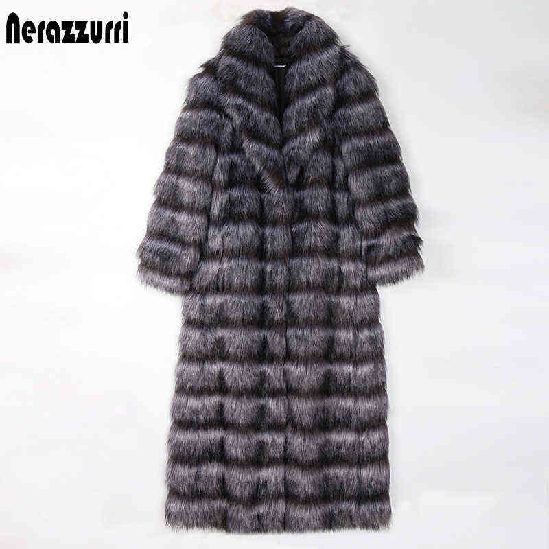 

Nerazzurri Long fluffy warm faux fur coat women 2022 long sleeve Womens silver fur coats 5xl 6xl 7xl Winter European fashion T220810, Multi