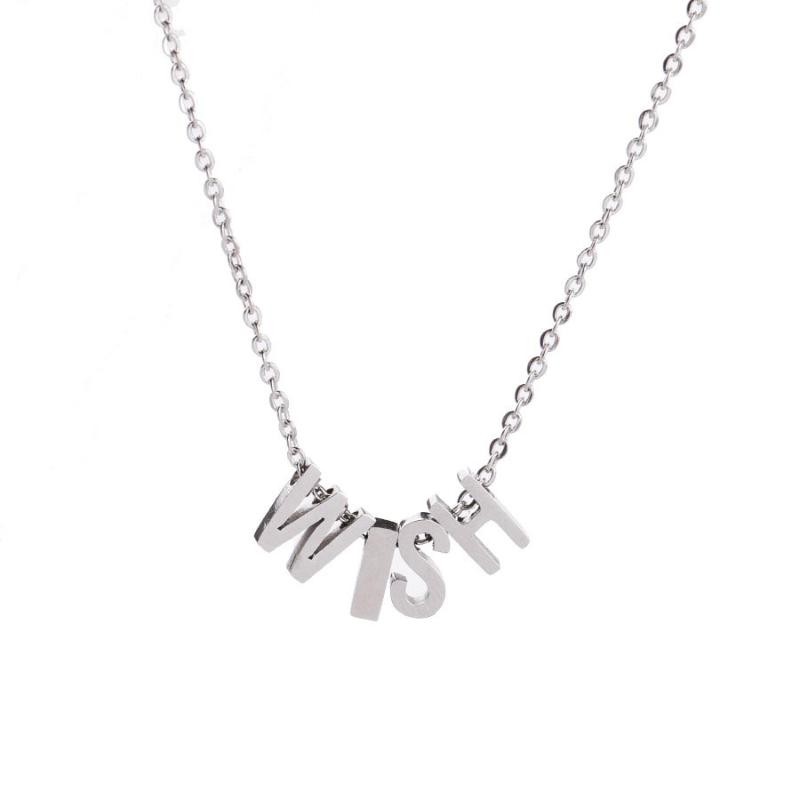 

Pendant Necklaces 10pcs 45cm Mirror Polished Stainless Steel Lettered "wish" Beads Necklace Clavicle Chain JewelryPendant