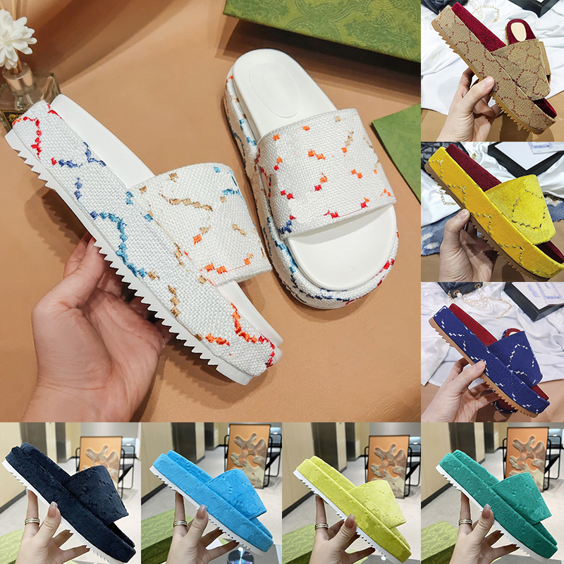 

Lame Platform Slide Slippers Flatform Flats Thick Bottom Floral Designer Sandals Camel Black White Womens Ladies Slipper Peed Toe Fashion Mules Shoes, 16