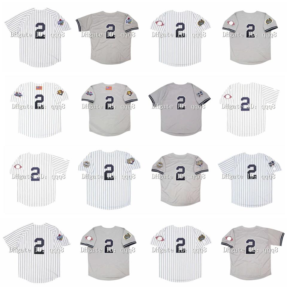 

1999 World Series Vintage Derek Jeter Baseball Jerseys 2001 2000 2003 2009 White Grey Size S-4XL2644, As pic