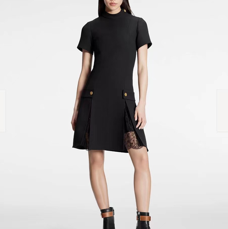 

Black Lace Patchwork Dresses Women Elegant Charm Dress Creative Zipper Designer Long Skirts Dress