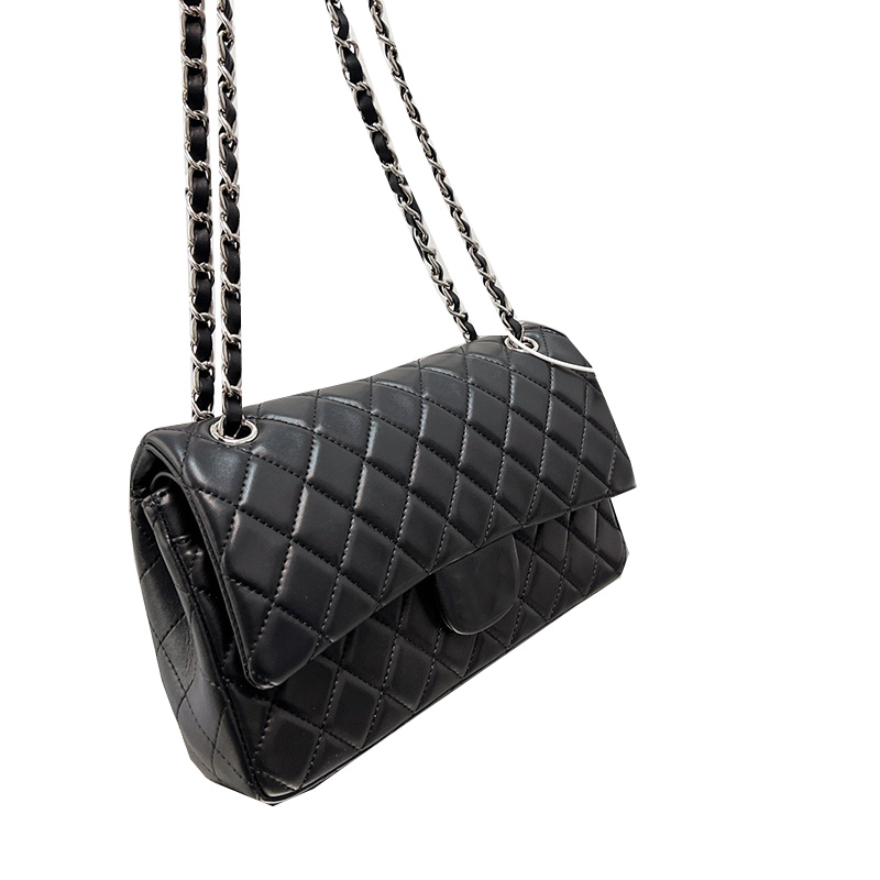

Womens Black Classic Double Flap Lambskin Bags Gold/Silver Metal Matelasse Chain Crossbody Shoulder Luxury Designer Multi Pochette Outdoor Sacoche Handbags 25cm, Box