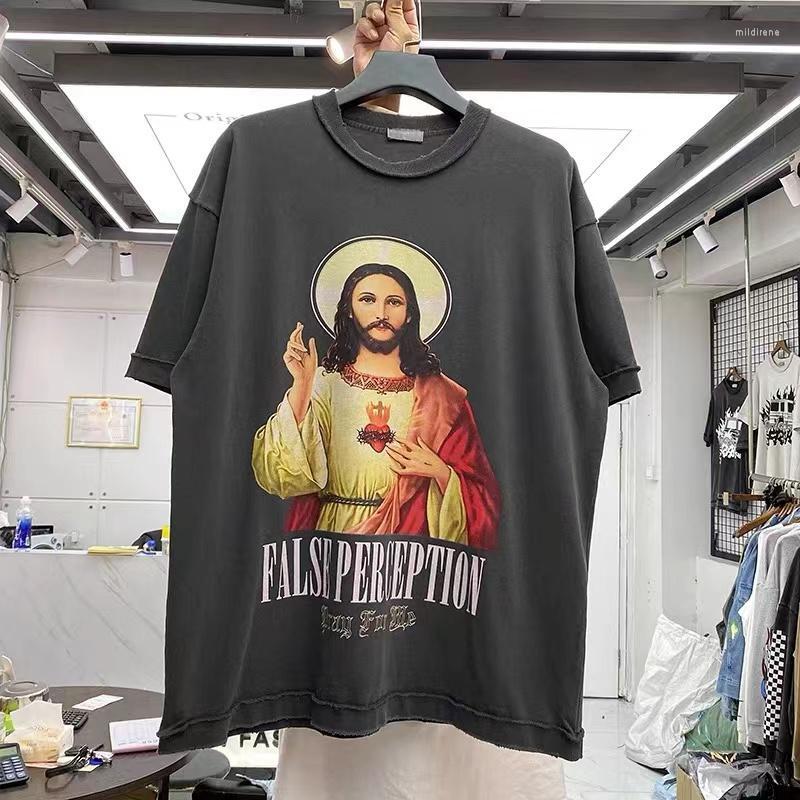 

Men's T-Shirts Vintage Washed Worn-out Printed High Street Short-sleeved T-shirtMen's Mild22, Apricot color