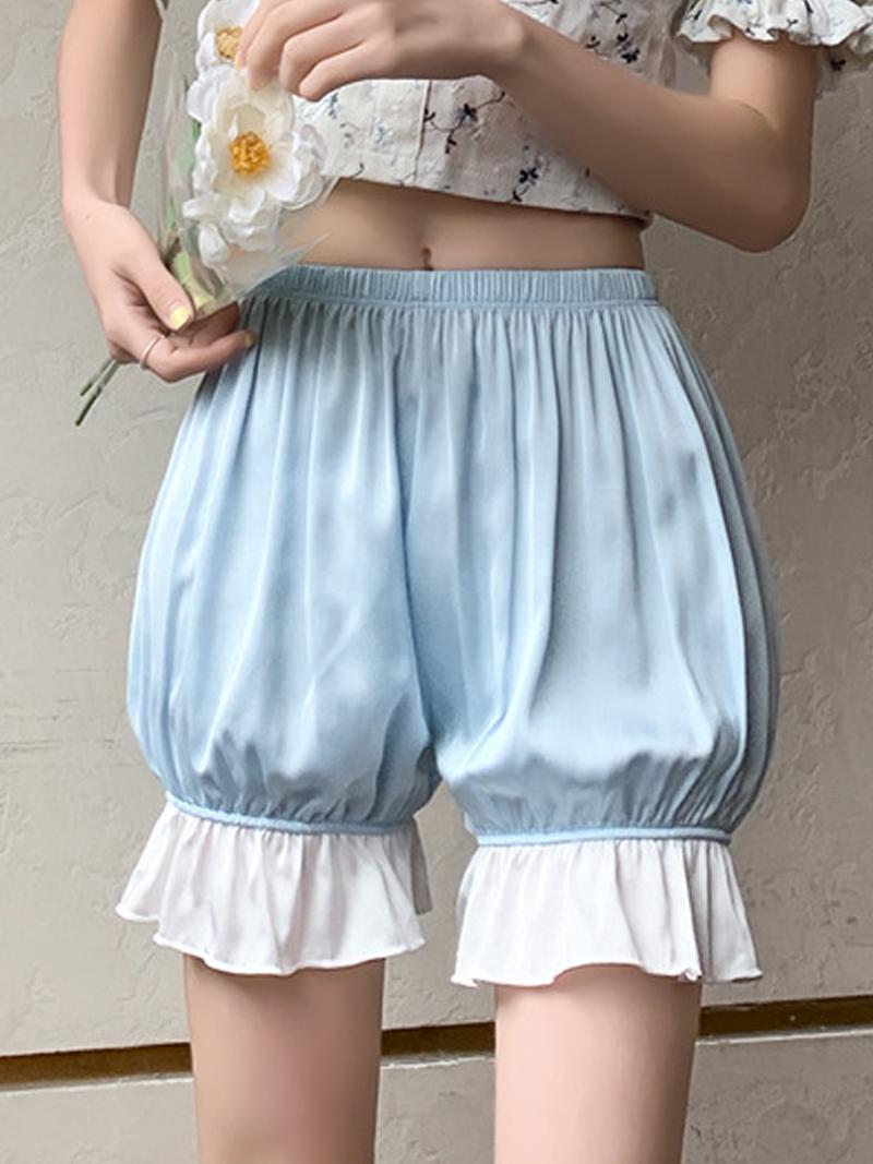 

Women's Shorts Womens Cute Lolita Bloomers Girls Satin Ruffled Casual Elastic Waistband Frilly Knickers Loose LoungewearWomen's, White