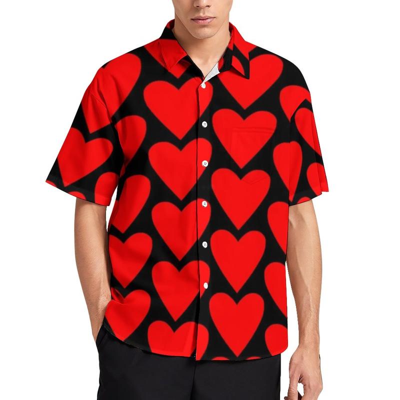 

Men's Casual Shirts Poker Red Heart Shirt Man Valentine Day Daily Cool Blouses Short-Sleeve OversizedMen's, Style-5