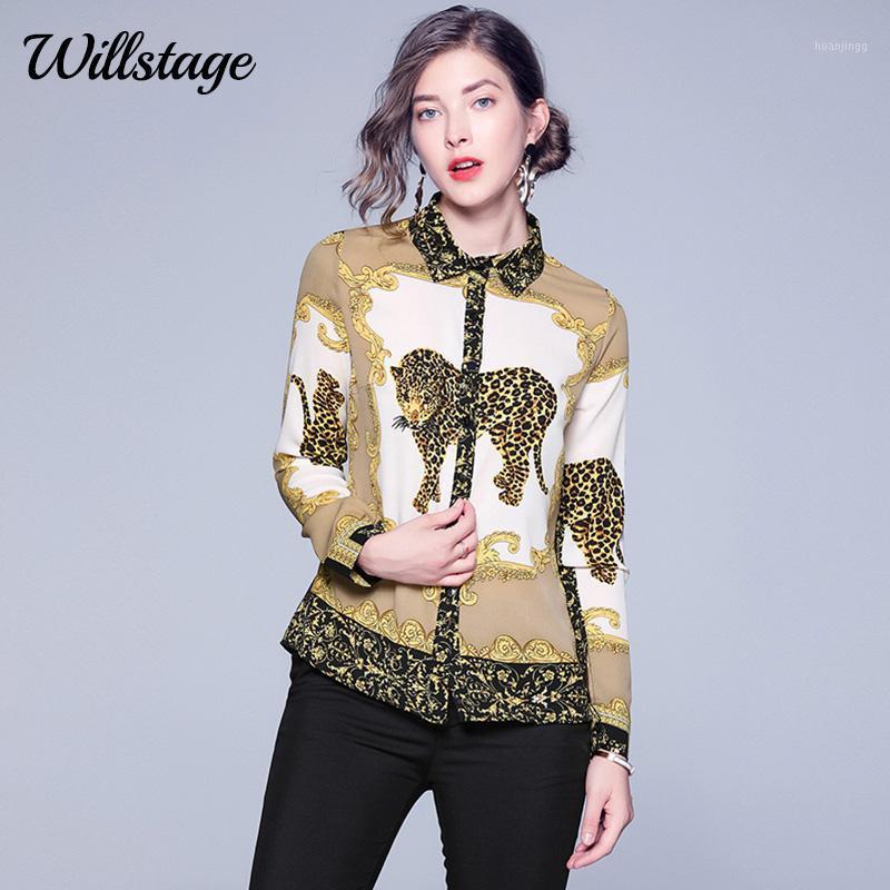 

Willstage Positioning Printed Shirt Collar Long-sleeved Women Blouse Leopard Pattern Tops Formal Work Wear 2022 Spring Clothes Women' Blous, The picture color