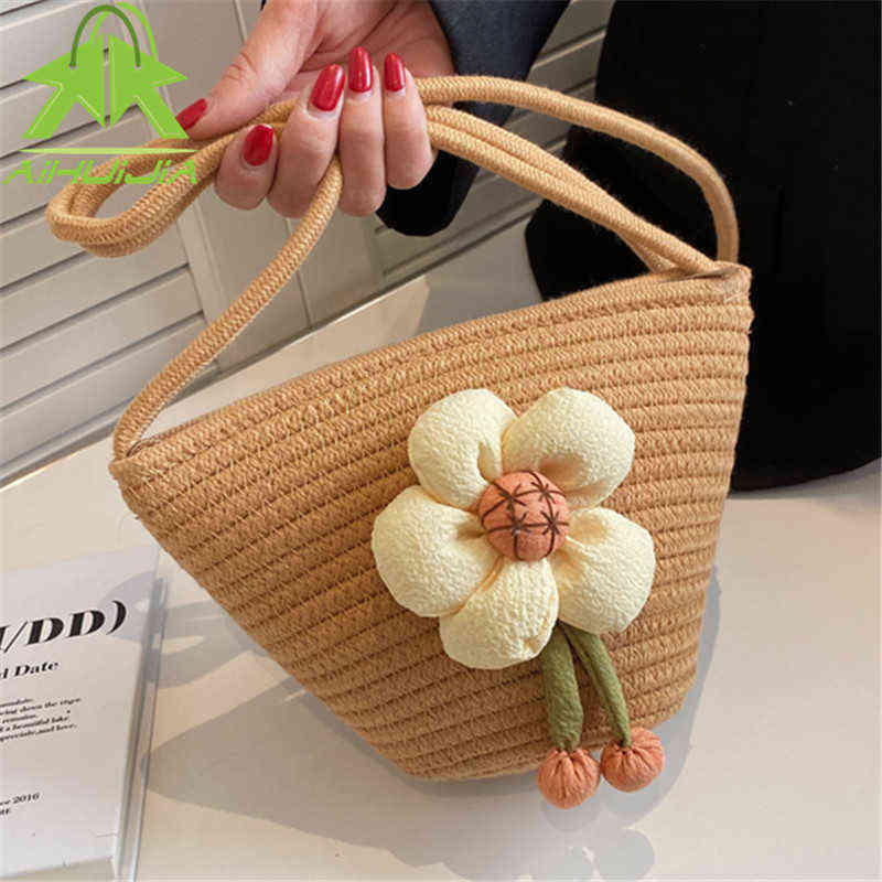 

Shopping Bags Fashion Wild Straw Bag For Women Summer New Hand Made Weave Beach Shoulder Bags Bohemia Holiday Ladies Crossbody Bags 220323, White