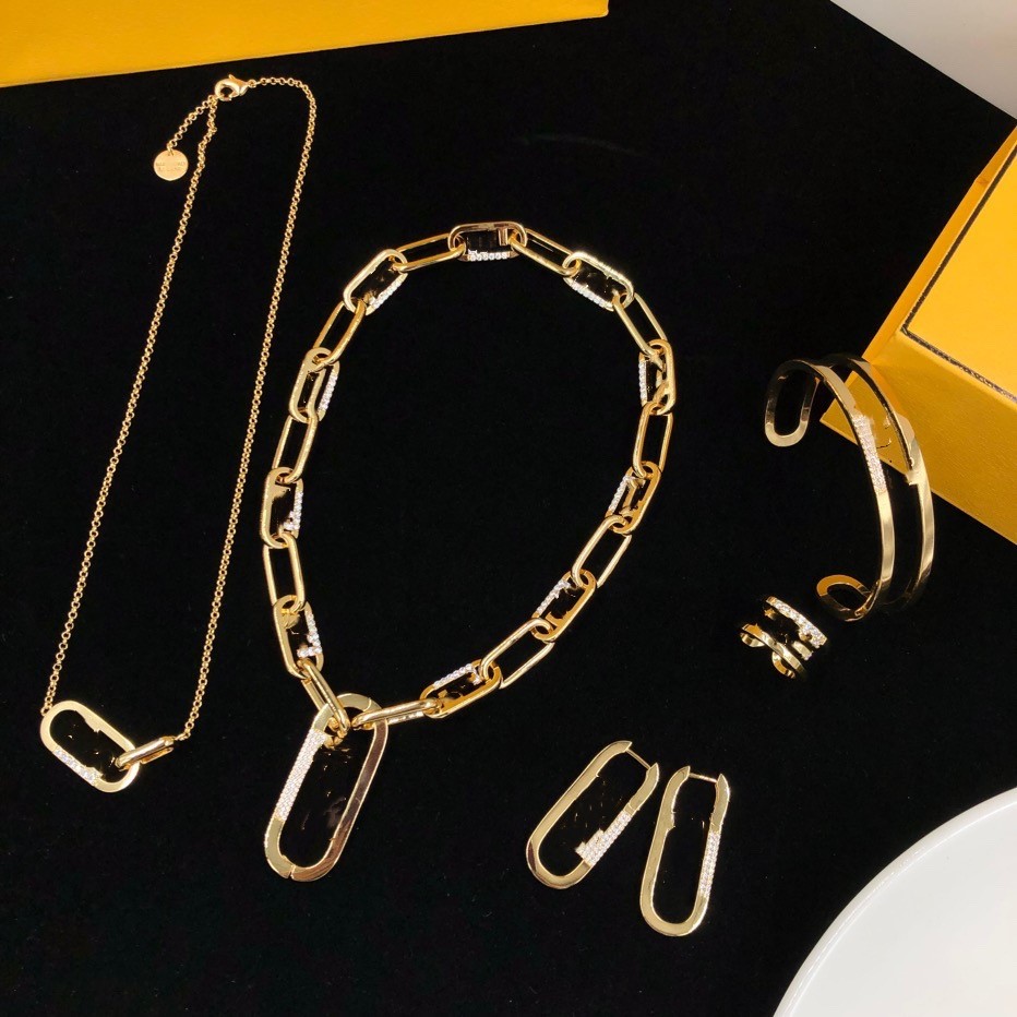 European and American Alphabet Necklace Diamond Bracelet Ring Earring Set Women High Quality Fast Delivery