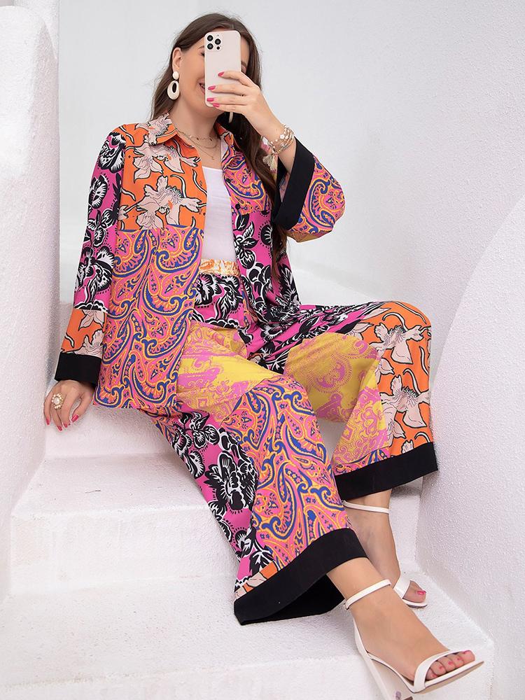 

Women's Plus Size Tracksuits 3XL Sets Women Clothes 2 Piece Set Shirt Top And Wide Leg Pant Suit Fashion Print Streetwear Big OutfitsWomen's, Multi