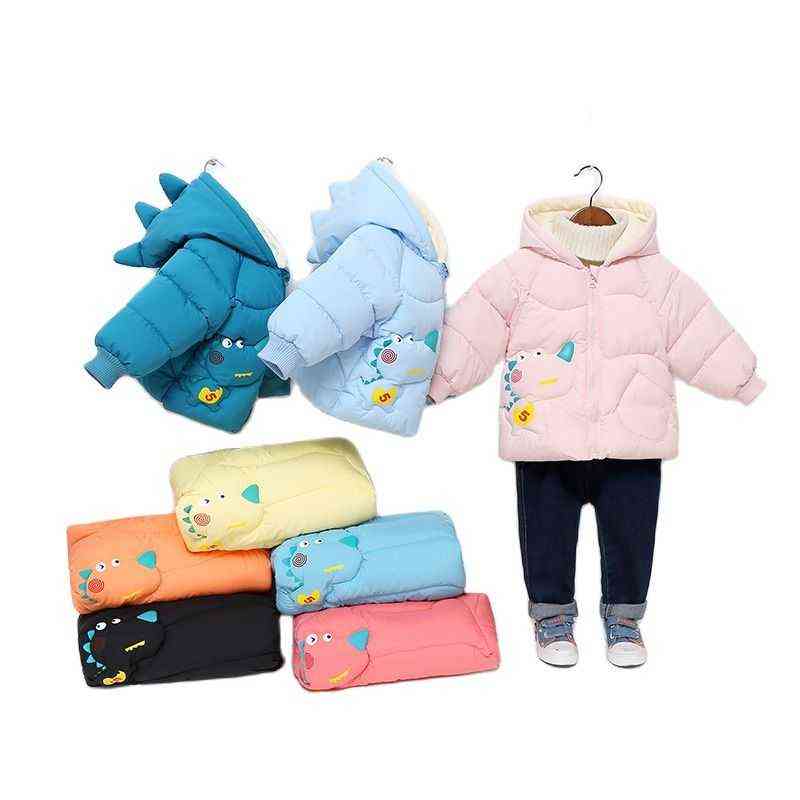 

Children Winter Thicken Jackets For Girls Boys Cotton Lined Parka Children Clothes Toddler Cartoon Dinosaur Hooded Outerwear Jackets J220718, Black