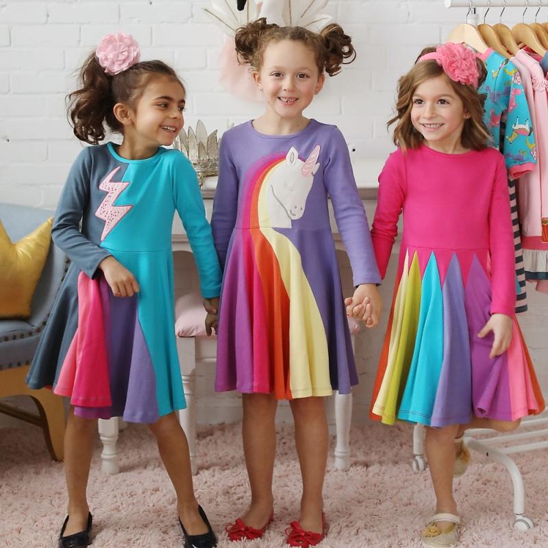 

Girl's Dresses Kids For Girls Clothes Dance Rainbow Colorful Long Sleeve Party Princess Dress Spring Fall 1-6YGirl's, Xh00075